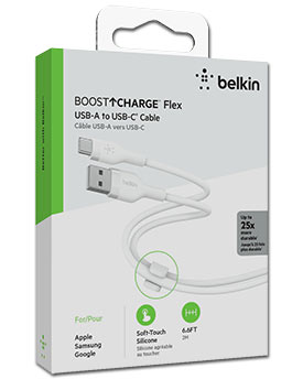 Flex USB-A to USB-C Cable 2m -White-
